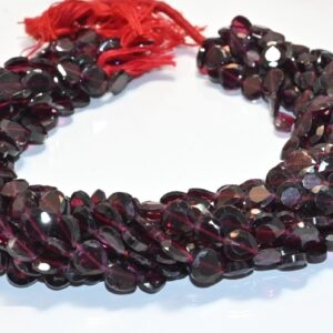 Garnet Faceted Flat Heart Shape Beads, Garnet Gemstone Loose Beads 8 MM, Garnet Handmade Beads 13"