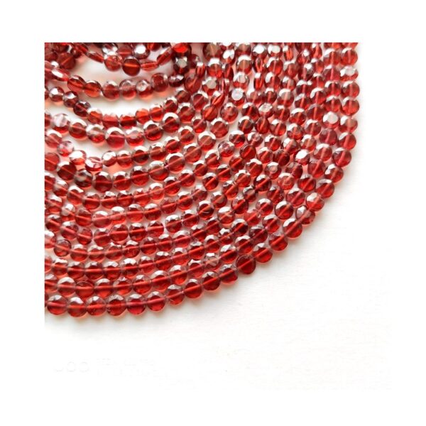 Garnet Faceted Coin Shape Beads_Handmade Semi-Precious Shape Beads for Jewelry Making Size 4 MM approx strand length 14" - Image 2