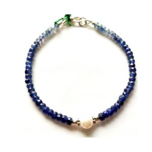 92.5% Silver Top Quality Blue Sapphire Beads Bracelet_Handmade Sapphire Beads Bracelet 7.5"