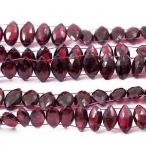 Garnet Faceted Marquise Beads, Dual-Side Drilled Garnet Gemstone, 8" Strand of Natural Garnet Shape Beads for Jewelry Making, Red Gemstone