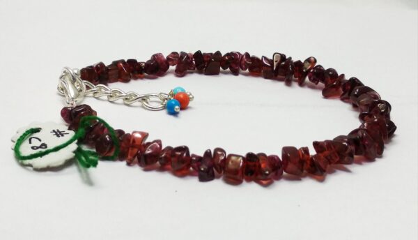 Garnet Chips Beads Bracelet, Garnet Chips & Pearls Gemstone Bracelet, Garnet Gemstone Uncut Bracelet 925 Silver 7.5" - Image 2