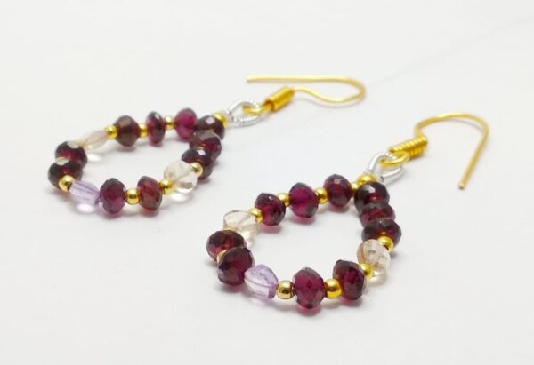 Gemstone Beads Earrings, Garnet & Ametrine Roundel Shape Beads Earrings, Gemstone Beaded Jewelry For Girls And Women 1.5" - Image 3