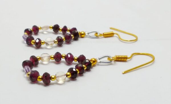 Gemstone Beads Earrings, Garnet & Ametrine Roundel Shape Beads Earrings, Gemstone Beaded Jewelry For Girls And Women 1.5" - Image 2