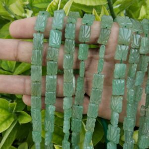 Green Aventurine Carving Rectangle Beads approx 8.5x11, 9x12, 9x13, 9x14 MM strand length 13"| Natural Handmade loose Gemstone