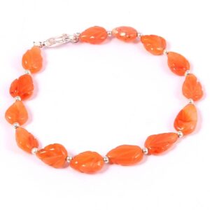 Top Quality Carnelian Carving Leaves Beads Bracelet Length 7.5" Size approx 8.5x10-8.5x12.5 mm | Natural Handmade loose Gemstone Bracelets