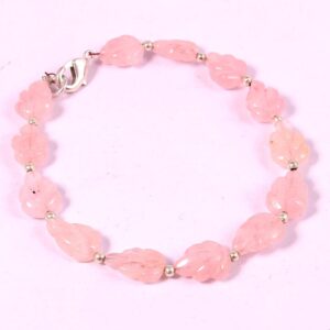 Rose Quartz Beads Bracelet, Rose Quartz Carving Leaf Shape Beads Bracelet, Rose Quartz Gemstone Shape Beaded Jewelry  8.5x11.5-10x13 MM 7.5"