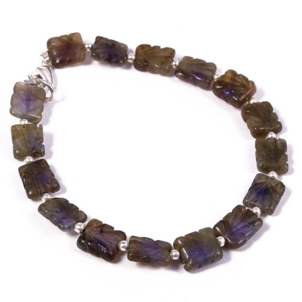 Labradorite Beads Bracelet, Natural Labradorite Rectangle Beads Bracelet, Carving Beads Bracelet, Gemstone Beaded Jewelry 8x9.5-8x11 MM 7.5"