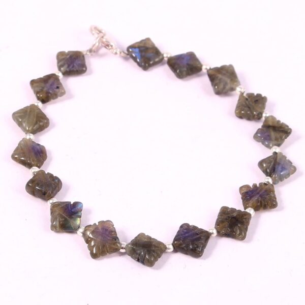 Top Quality Labradorite Carving Kite Beads Bracelet, Size 7-7.5 MM 7.5" Length | Natural Handmade Gemstone