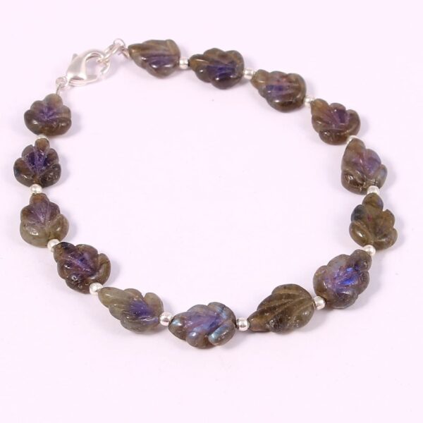 Labradorite Carving Leaf Beads Bracelet Loose Beads, Carved Beads size 9x10 - 9x13.5 MM 7.5" Length | Natural Handmade Gemstone