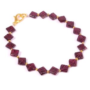 Garnet Carving Kite Beads Bracelet, Loose Beads size 7 mm strand length 7.5" | Natural Handmade Gemstone