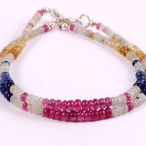Royal Multi Sapphire Beads Bracelet, Sapphire Handmade Gemstone Beads Bracelets 925 Sterling Silver Closure 3-4.5 MM 7.50"