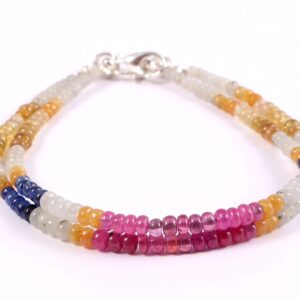 925 sterling silver multi sapphire beads bracelet, Multi Sapphire Bracelet, Sapphire Handmade Precious Beads Bracelet for Gift  3-4 MM 7.5"