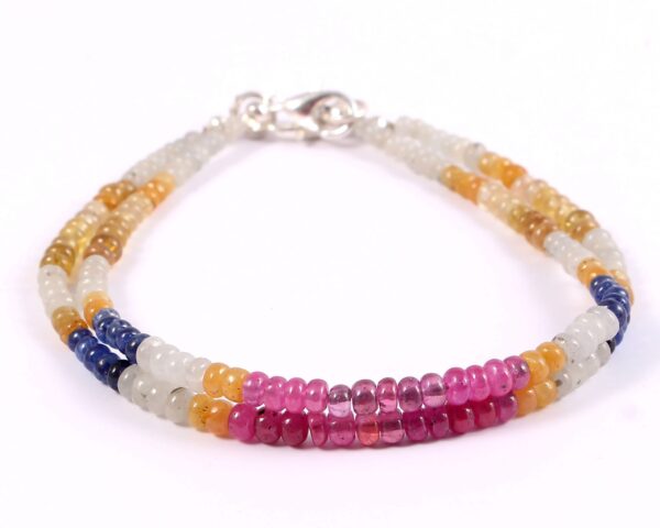 925 sterling silver multi sapphire beads bracelet, Multi Sapphire Bracelet, Sapphire Handmade Precious Beads Bracelet for Gift  3-4 MM 7.5"