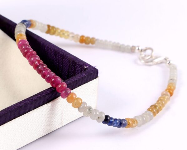 925 sterling silver multi sapphire beads bracelet, Multi Sapphire Bracelet, Sapphire Handmade Precious Beads Bracelet for Gift  3-4 MM 7.5" - Image 2