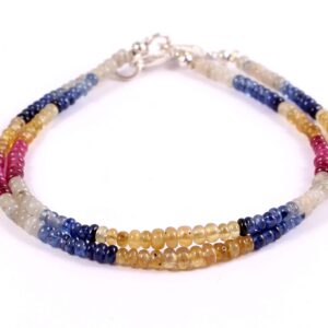 Natural Multi Sapphire Beads Bracelet, Genuine Sapphire Handmade Beads Bracelet, Sapphire Charm Bracelet 925 Sterling Silver 3-4MM 7.5"