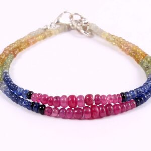 AAA Top Quality Genuine Multi Sapphire Beads Bracelet, Multi Sapphire Handmade Beaded Bracelet 925 Sterling Silver Closure 3-5 MM 7.50"