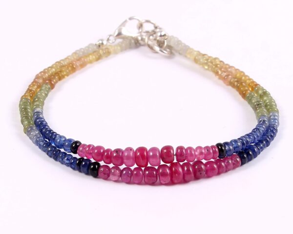 AAA Top Quality Genuine Multi Sapphire Beads Bracelet, Multi Sapphire Handmade Beaded Bracelet 925 Sterling Silver Closure 3-5 MM 7.50"