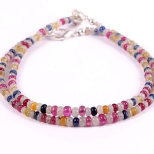 Multi Sapphire Beads Designer Bracelet, Sapphire Gemstone Beaded Bracelet, Gemstone Handmade Beads Bracelet For Gift 925 Silver 3-4 MM 7.5"
