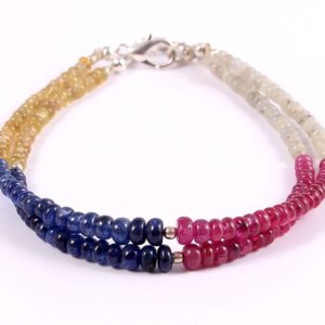 Multi Sapphire precious gemstone beads bracelet, Sapphire Gemstone Beads Fashionable Bracelet 925 Sterling Silver 3-4.50 MM 7.5"