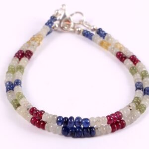 Multi Sapphire Beads Bracelet, Gemstone Beaded Designer Bracelet for Gift, Sapphire Beads Bracelet 925 Sterling Silver 3.50-4.50 MM 7.50"