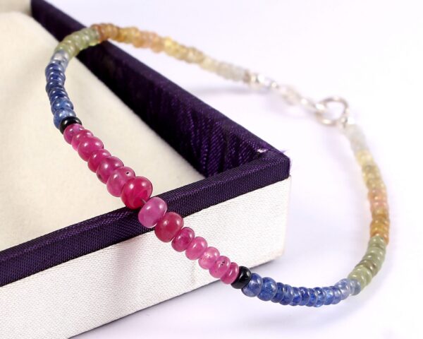 AAA Top Quality Genuine Multi Sapphire Beads Bracelet, Multi Sapphire Handmade Beaded Bracelet 925 Sterling Silver Closure 3-5 MM 7.50" - Image 2