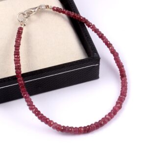 Ruby Round Beads Bracelet 3-3.5MM, Red Ruby Faceted Beads Bracelet, Ruby Gemstone Jewelry With 925 Silver Clasp, Ruby Handmade Bracelet 7.5"