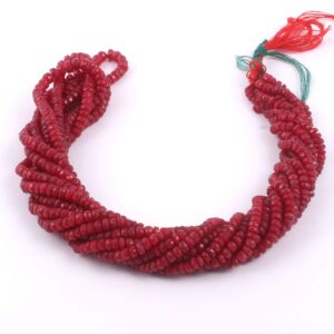 Ruby Dyed Faceted Roundel Beads size 3-4 mm strand length 18" | Handmade loose Beads Corundum Sapphire