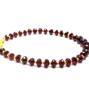 AAA Top Quality 5-7 MM Garnet Faceted Beads Bracelet 7.5" | Natural Handmade Garnet Loose Semi-Precious Roundel Gemstone Beads