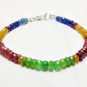 Multi Sapphire Bracelet | Sapphire Roundel Beads | Fashionable Stone Bracelet 7.50"With 92.5% Silver lobster craw
