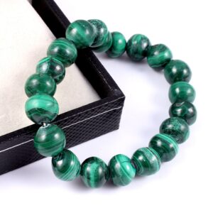 10 MM Malachite Roundel Beads Bracelet, Natural Gemstone Stretch Bracelet, Top Quality Malachite Beads, 7.5 Inch Gemstone Bracelet