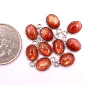Sunstone Oval Cabochon Bezel 7x9mm, 925 Sterling Silver, Boho Jewelry Supplies, Bohemian Sunstone Bezel, Handcrafted Charms For Gift 10 Pc