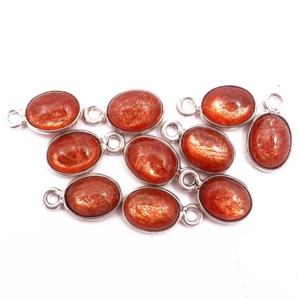 Sunstone Oval Cabochon Bezel 7x9mm, 925 Sterling Silver, Boho Jewelry Supplies, Bohemian Sunstone Bezel, Handcrafted Charms For Gift 10 Pc - Image 2