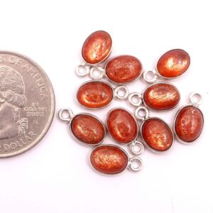 Sunstone Pendant Charm, Bezel Gemstone Pendant 92.5% Silver size 6x8 MM (10 piece) | Handmade loose Oval for jewelry Making