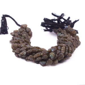 Natural Labradorite Carving Leaf Beads, Gemstone Handmade Carving Beads, Carving Loose Beads, Labradorite Loose Beads  7x8.5-10x12 MM 13"