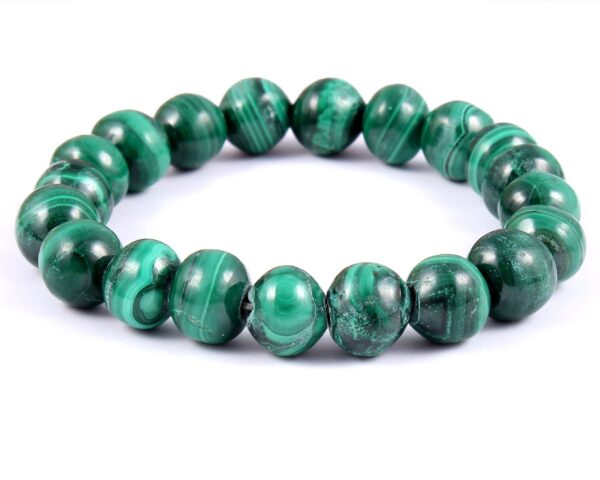 10 MM Malachite Roundel Beads Bracelet, Natural Gemstone Stretch Bracelet, Top Quality Malachite Beads, 7.5 Inch Gemstone Bracelet - Image 2