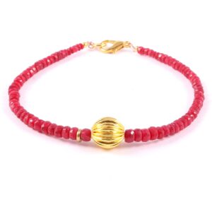 Ruby Faceted Beads Bracelet, Dyed Ruby Round Beads Bracelet 3-4.5 MM, Ruby Gemstone Beaded Jewelry With Lobster Clasp 7.5"