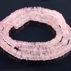 Natural Rose Quartz Beads, AAA Grade Rose Quartz Roundel Heishi Beads, Rose Quartz Wheel Shape Beads, Gemstone Heishi Beads 5-5.5 MM 16"