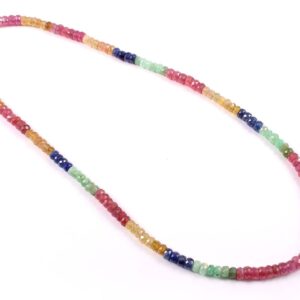 925 silver Multi Sapphire Emerald Ruby Beads Necklace Rainbow Sapphire Beads Necklace Multi sapphire Beads Necklace 5-5.50 MM 18"