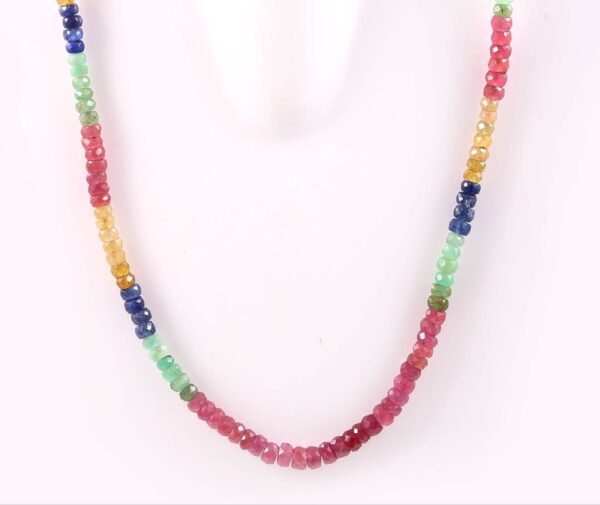 925 silver Multi Sapphire Emerald Ruby Beads Necklace Rainbow Sapphire Beads Necklace Multi sapphire Beads Necklace 5-5.50 MM 18" - Image 2