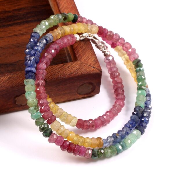 925 Silver Multi Sapphire Beads Necklace, Top Quality Multi Sapphire Beads Necklace, Sapphire Gemstone Beaded Jewelry Bracelet 4-4.5 MM 18" - Image 3