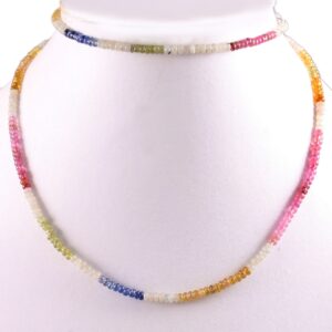 Natural Multi Sapphire Beads Necklace, Multi Sapphire Gemstone Beaded Jewelry 925 Silver Necklace, Multi Sapphire Necklace 3-3.5 MM 28"