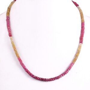 925 Silver Natural Pink Sapphire Beads Necklace, Top Quality Yellow Sapphire Beads Necklace, Multi Sapphire Gemstone Necklace 3.5-4.5 MM 18"