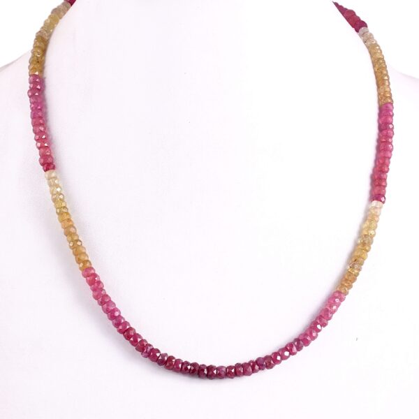 925 Silver Natural Pink Sapphire Beads Necklace, Top Quality Yellow Sapphire Beads Necklace, Multi Sapphire Gemstone Necklace 3.5-4.5 MM 18"