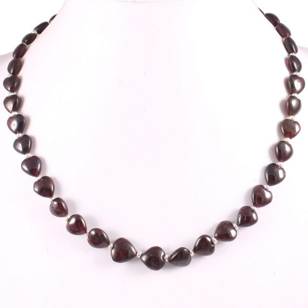 Garnet Heart Shape Beads Necklace, Garnet Gemstone Puffy Heart Shape Beads Necklace 9-10 MM, Garnet Beads Necklace With 925 Silver Clasp 18"