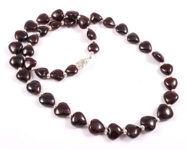 Garnet Heart Shape Beads Necklace, Garnet Gemstone Puffy Heart Shape Beads Necklace 9-10 MM, Garnet Beads Necklace With 925 Silver Clasp 18" - Image 2