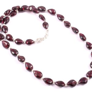 Handmade Garnet Smooth Pear Shape Beaded Necklace with 925 Sterling Silver Clasp, January Birthstone Jewelry, Gift for Her, 7x10-8x11mm 18"