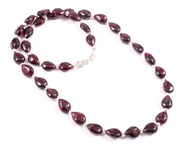 Handmade Garnet Smooth Pear Shape Beaded Necklace with 925 Sterling Silver Clasp, January Birthstone Jewelry, Gift for Her, 7x10-8x11mm 18"
