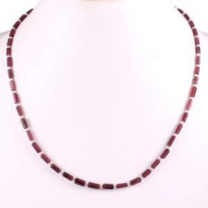 Natural Garnet Faceted Tube Beads Necklace, Boho Gemstone Jewelry Gift, Stone Beads 3x5.5-3x7 mm, 925 Sterling Silver Clasp, Handcrafted 18"