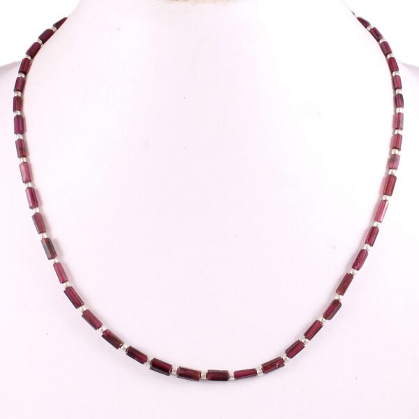Natural Garnet Faceted Tube Beads Necklace, Boho Gemstone Jewelry Gift, Stone Beads 3x5.5-3x7 mm, 925 Sterling Silver Clasp, Handcrafted 18"