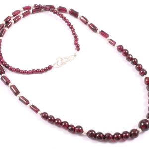 Handcrafted Garnet Necklace | Tube, Sphere & Pipe Beads 3-6mm | 925 Sterling Silver Clasp | Unique Gift Idea | Handcrafted Fine Jewelry 18"